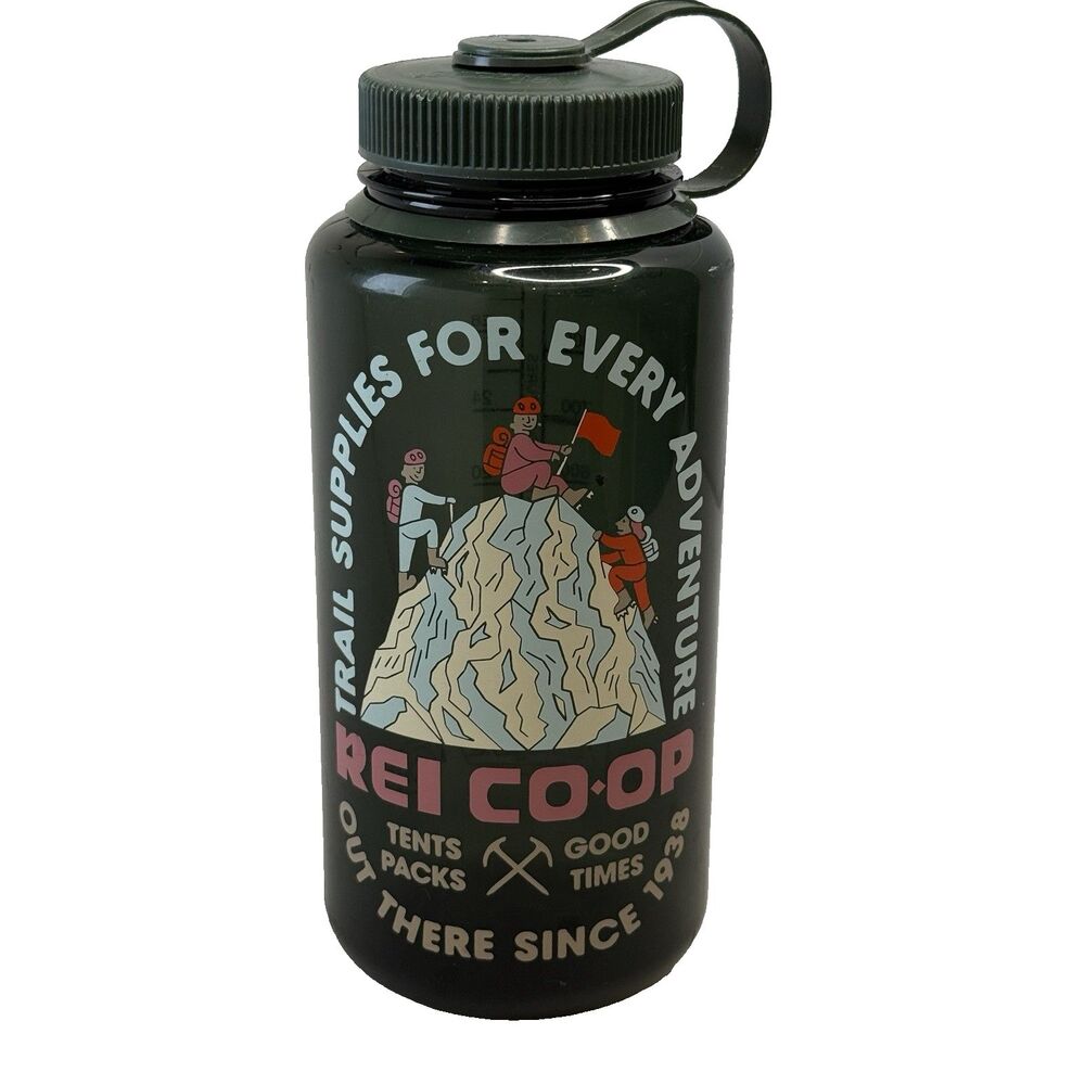 REI Co-op Sustain Graphic 32 oz Wide-Mouth Water Bottle Jade Trail EUC